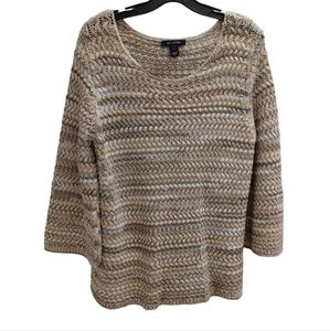 St. John knit Scoop Neck Sweater Women Size L Variegated 3-Tone:Tan,whit…